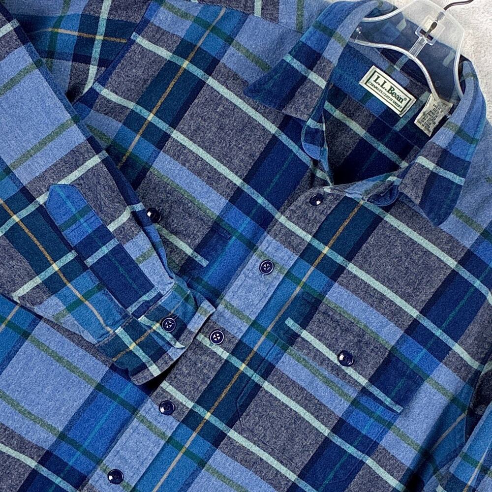 VTG LL Bean Flannel Shirt Mens L Chamois Cloth Navy Plaid Preppy Classic Outdoor